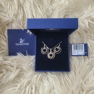 Swarovski Circle Necklace And Earrings Set Rhodium Plated Silver Toned- Like New